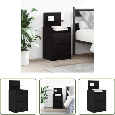 Comodino nero -  Comodino con 2 Cassetti Nero 38x34x80 cm