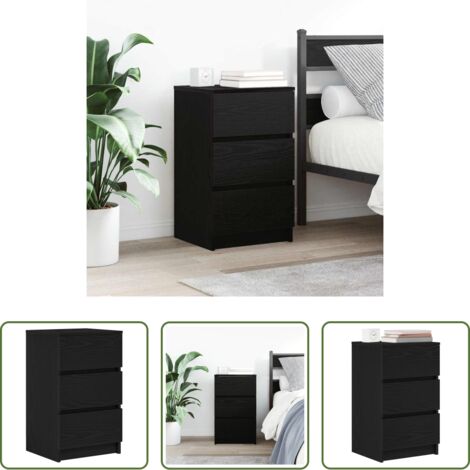 Comodino nero -  Comodino con 3 Cassetti Nero 39x35x65 cm