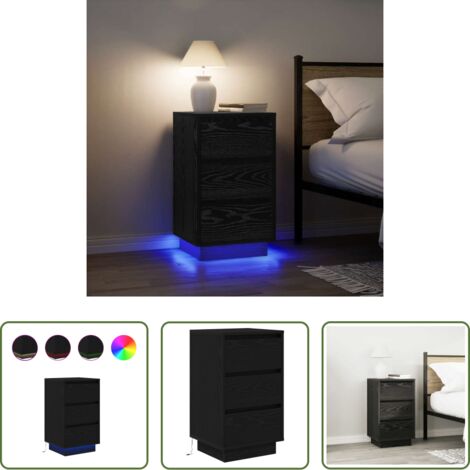 Comodino nero -  Comodino con Luci LED Nero 38x34x65 cm