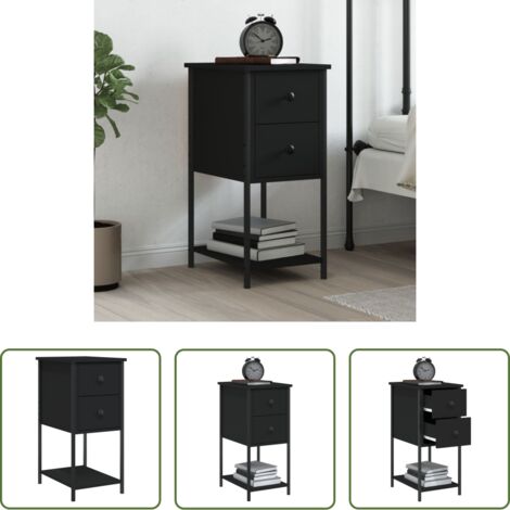 Comodino nero -  Comodino Nero 32x42x70 cm in Legno Multistrato