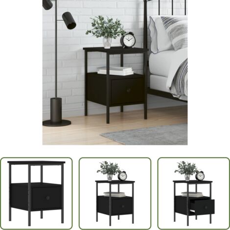 Comodino nero -  Comodino Nero 34x36x50 cm in Legno Multistrato