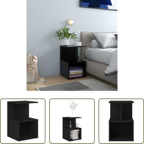 Comodino nero -  Comodino Nero 35x35x55 cm in Legno Multistrato