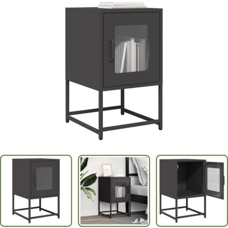 Comodino nero -  Comodino Nero 36x39x60,5 cm in Acciaio Laminato a Freddo