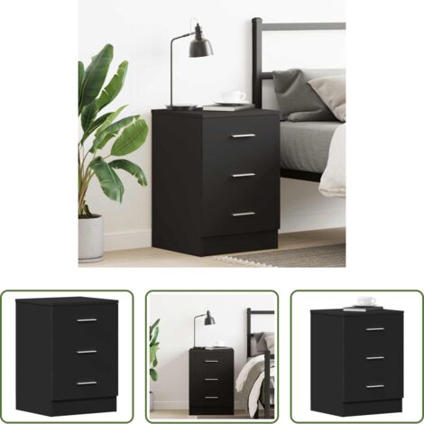 Comodino nero -  Comodino Nero 38x35x56 cm in Legno Multistrato