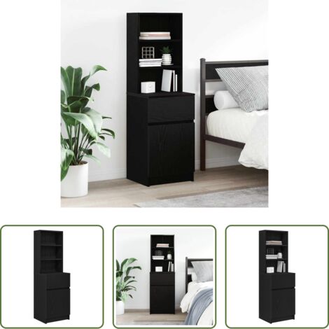 Comodino nero -  Comodino Nero 39x35x125 cm in Legno Multistrato