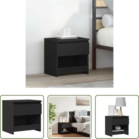 Comodino nero -  Comodino Nero 40x30x39 cm in Legno Multistrato