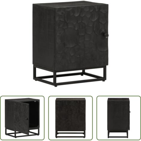 Comodino nero -  Comodino Nero 40x30x50 cm in Legno Massello di Mango e Ferro