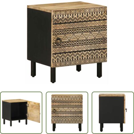 Comodino nero -  Comodino Nero 40x33,5x46 cm in Legno Massello di Mango Grezzo