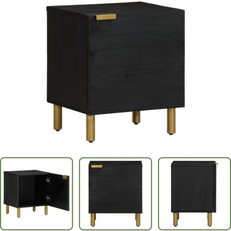 Comodino nero -  Comodino Nero 40x33x46 cm in Legno Massello di Mango