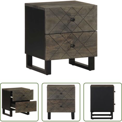 Comodino nero -  Comodino Nero 40x33x46 cm in Legno Massello di Mango