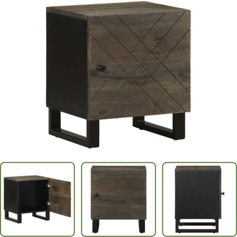 Comodino nero -  Comodino Nero 40x33x46 cm in Legno Massello di Mango