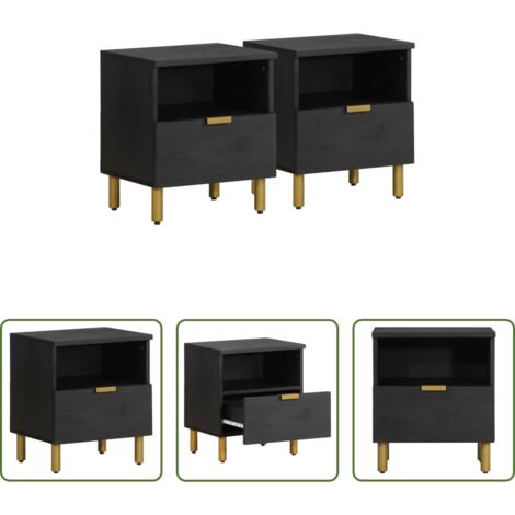 Comodino nero -  Comodino Nero 40x33x46 cm in Legno Multistrato