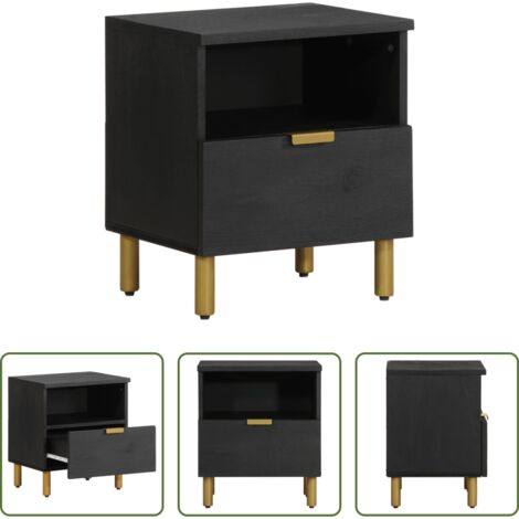 Comodino nero -  Comodino Nero 40x33x46 cm in Legno Multistrato