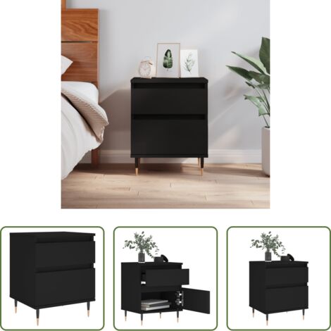 Comodino nero -  Comodino Nero 40x35x50 cm in Legno Multistrato