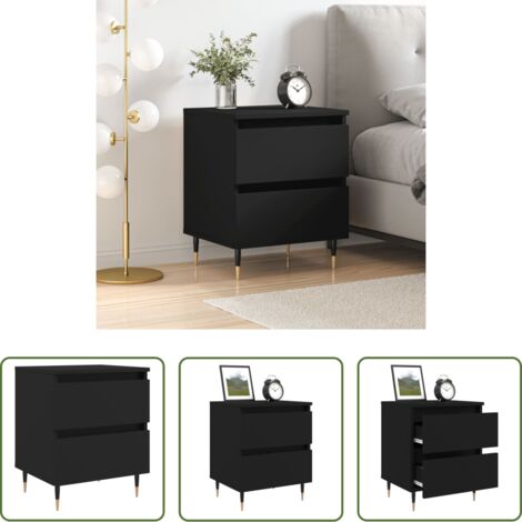 Comodino nero -  Comodino Nero 40x35x50 cm in Legno Multistrato