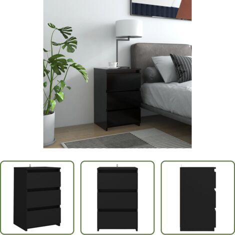 Comodino nero -  Comodino Nero 40x35x62,5 cm in Legno Multistrato