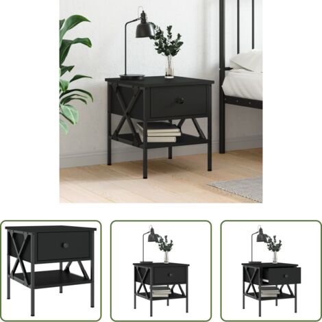 Comodino nero -  Comodino Nero 40x42x45 cm in Legno Multistrato
