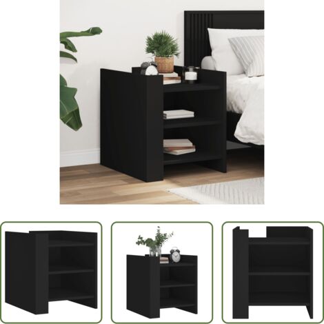 Comodino nero -  Comodino Nero 45x50x50 cm in Legno Multistrato