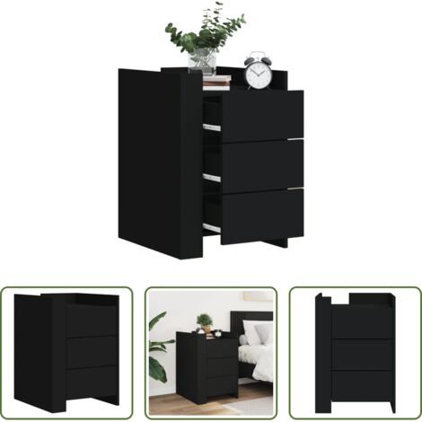 Comodino nero -  Comodino Nero 45x50x65 cm in Legno Multistrato