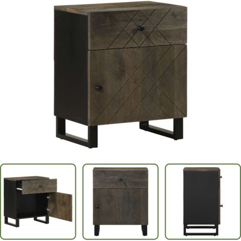 Comodino nero -  Comodino Nero 50x33x60 cm in Legno Massello di Mango