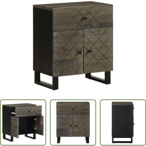 Comodino nero -  Comodino Nero 50x33x60 cm in Legno Massello di Mango