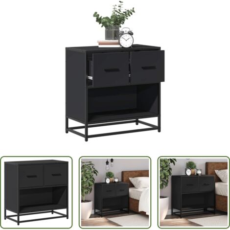 Comodino nero -  Comodino Nero 60x31x60 cm in Legno Multistrato e Metallo