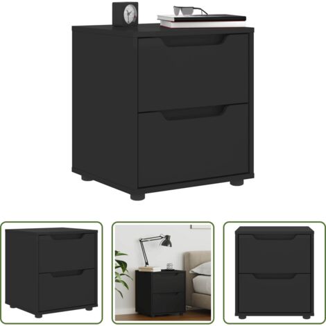 Comodino nero -  Comodino VISNES Nero 45x40x50 cm in Legno Multistrato
