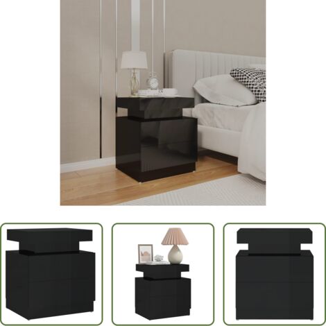 Comodino nero lucido -  Comodino Nero Lucido 45x35x52 cm in Legno Multistrato