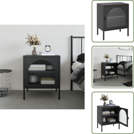 Comodino nero - vidaXL Comodino Nero 50x35x60 cm Vetro e Acciaio - Comodino con ripiano regolabile
