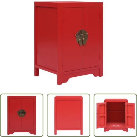 Comodino orientale -  Comodino Rosso 38x28x52 cm in Legno di Paulownia
