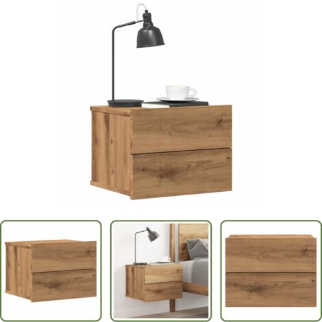 Comodino pensile -  Comodino a Muro Rovere Artigianale 40x32x30 cm