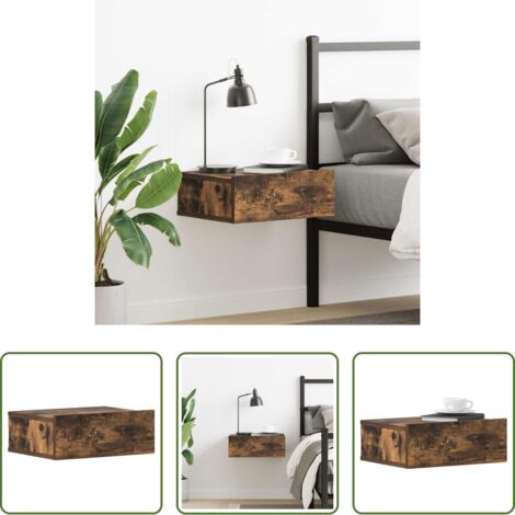 Comodino pensile -  Comodino Pensile Rovere Fumo 40x30x15 cm in Legno Multistrato