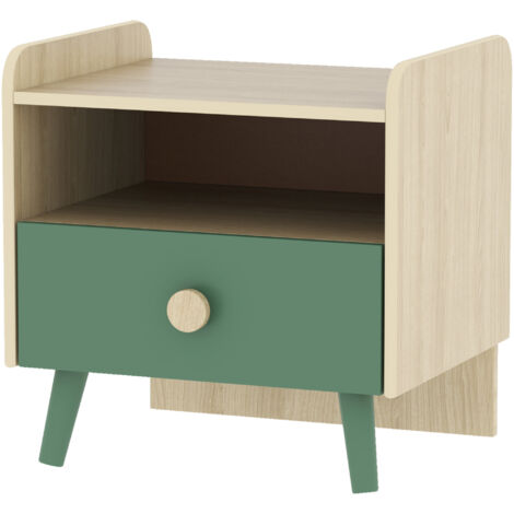 Comodino per bambini con cassetto e vano aperto, piccolo tavolino in legno per cameretta