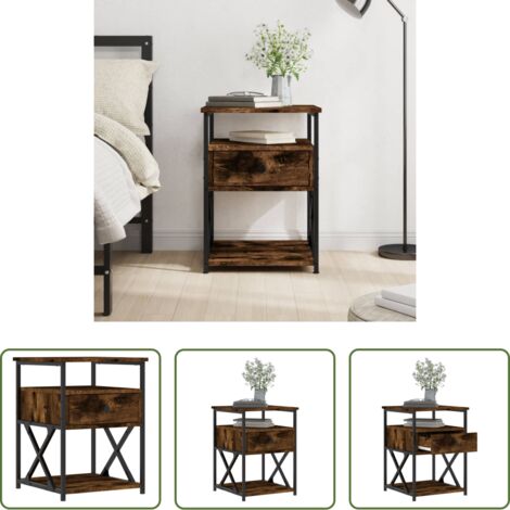 Comodino per camera da letto -  Comodino Rovere Fumo 40x42x55 cm Legno Multistrato