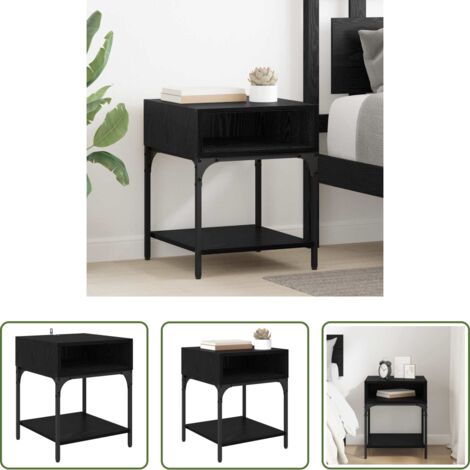 Comodino per camera da letto -  Comodino Rovere Nero 40 x 40 x 50 cm Legno multistrato