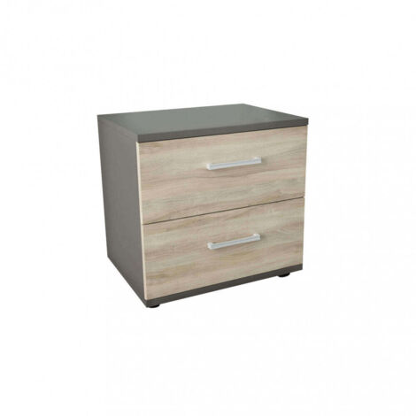 Comodino per camera da letto con 2 cassetti di colore Grigio e Olmo mod. Ares