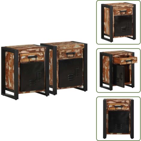 Comodino per camera da letto - vidaXL Comodini 2 pz Multicolore in Legno Massello di Mango Grezzo - Comodino con gambe in ferro