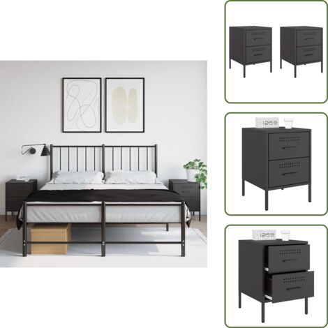 Comodino per camera da letto - vidaXL Comodini 2 pz Nero 36x39x50,5 cm in Acciaio - Comodino per salotto
