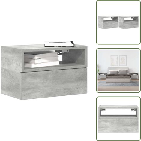 Comodino per camera da letto - vidaXL Comodini a Muro 2 pz Grigio Cemento 45x26x28,5 cm - Comodino con cassetto