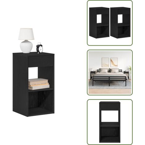 Comodino per camera da letto - vidaXL Comodini con Cassetto 2 pz Rovere Neri 35x34x66,5 cm - Comodino con vano portaoggetti