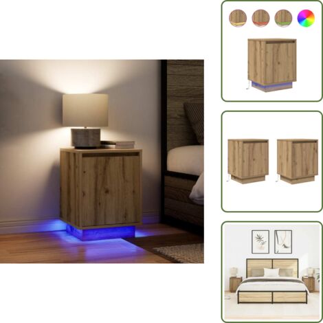 Comodino per camera da letto - vidaXL Comodini con Luci a LED 2 pz Rovere Artigianale 38x34x50 cm - Comodino con superficie liscia