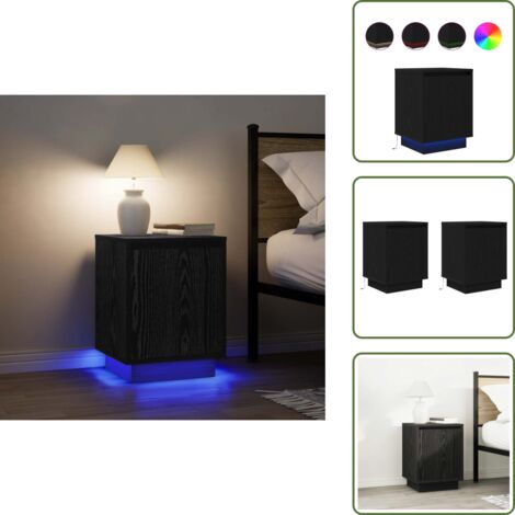 Comodino per camera da letto - vidaXL Comodini con Luci LED 2 pz Nero 38x34x50 cm - Comodino con superficie liscia