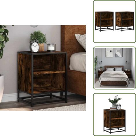 Comodino per camera da letto - vidaXL Comodini Rovere Fumo 2 pz 40x31x50 cm Legno Multistrato Metallo - Comodino con piano superiore