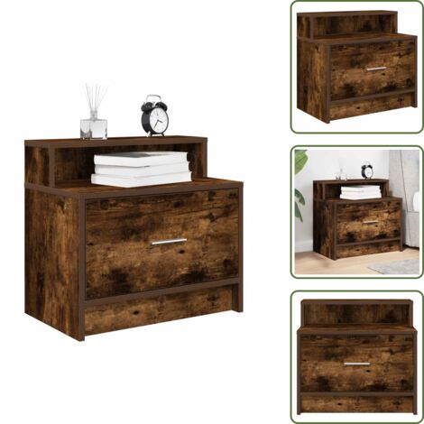 Comodino per camera da letto - vidaXL Comodino con Cassetto Rovere Fumo 51x31x47 cm - Comodino con cassetto e vano aperto