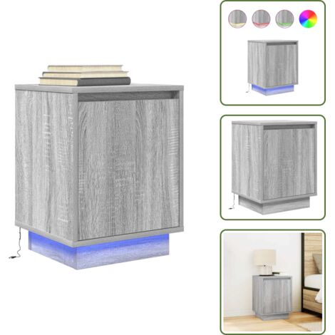 Comodino per camera da letto - vidaXL Comodino con Luci LED Grigio Sonoma 38x34x50 cm - Comodino con superficie liscia