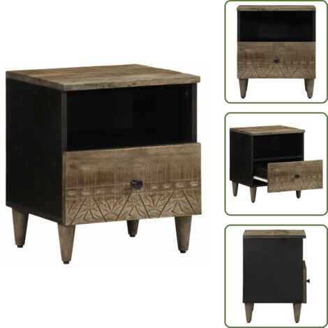 Comodino per camera da letto - vidaXL Comodino Grigio Chiaro 40x33x46 cm in Legno Massello di Mango - Comodino per soggiorno