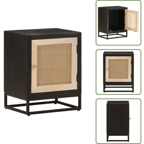 Comodino per camera da letto - vidaXL Comodino Nero 40x30x50 cm in Legno Massello di Mango e Ferro - Comodino con piano stabile