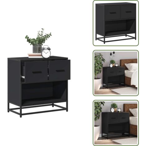 Comodino per camera da letto - vidaXL Comodino Nero 60x31x60 cm in Legno Multistrato e Metallo - Comodino con piano superiore