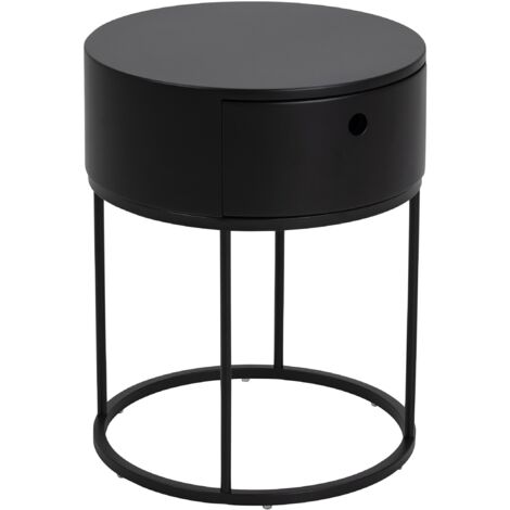 COMODINO Polo, nero, METALLO MDF, rotondo, CON CASSETTO
