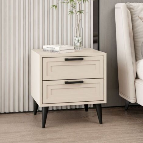 Comodino Prime con 2 cassetti colore cashmere con maniglie e piedini neri